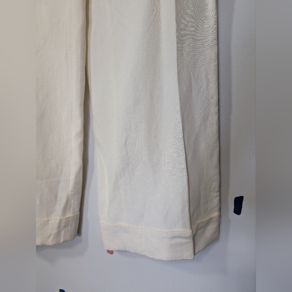 Armani Collezioni Cream Linen Silk High Waist Wide Leg Pants - Picture 3 of 12